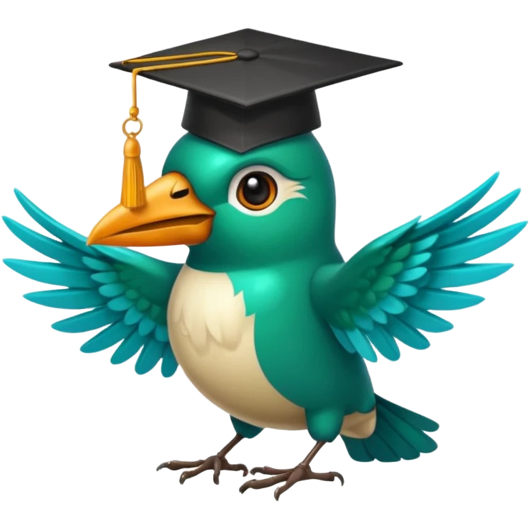 Un colibri con birrete de graduación y que el colibrí sea turquesa  emoji
