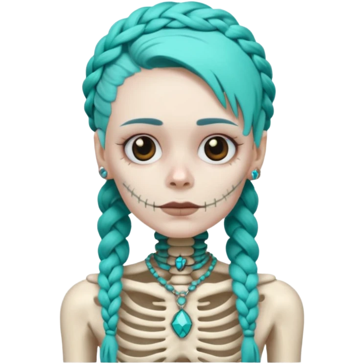 braided turqoise haired skeleton emoji