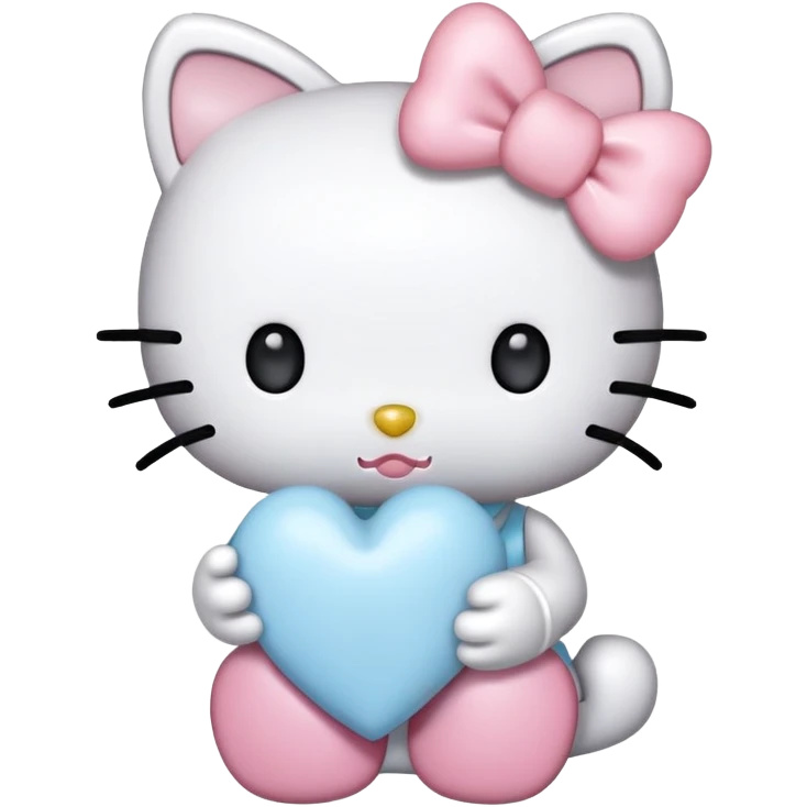 Hello kitty with a light pink bow holding a light blue heart emoji
