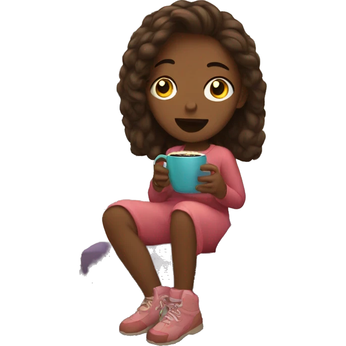 Girl watching tv with hot chocolate emoji