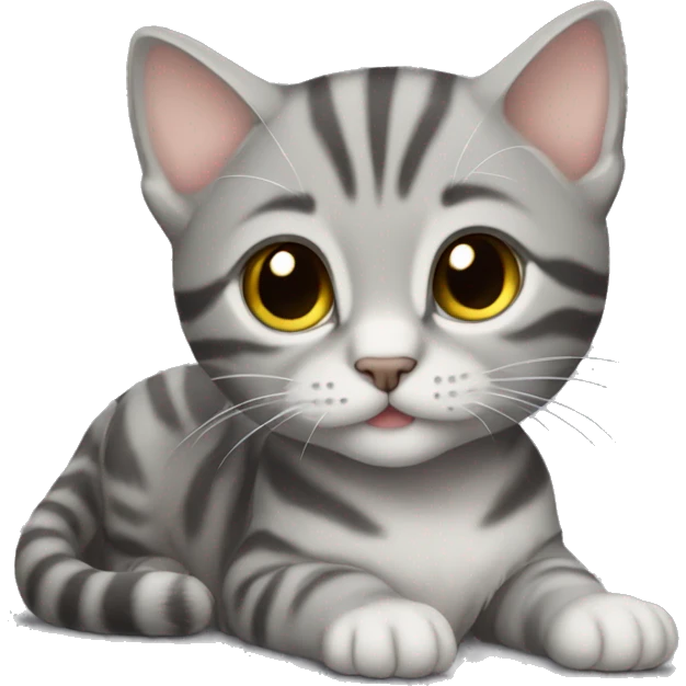 Gray tabby kitten laying emoji