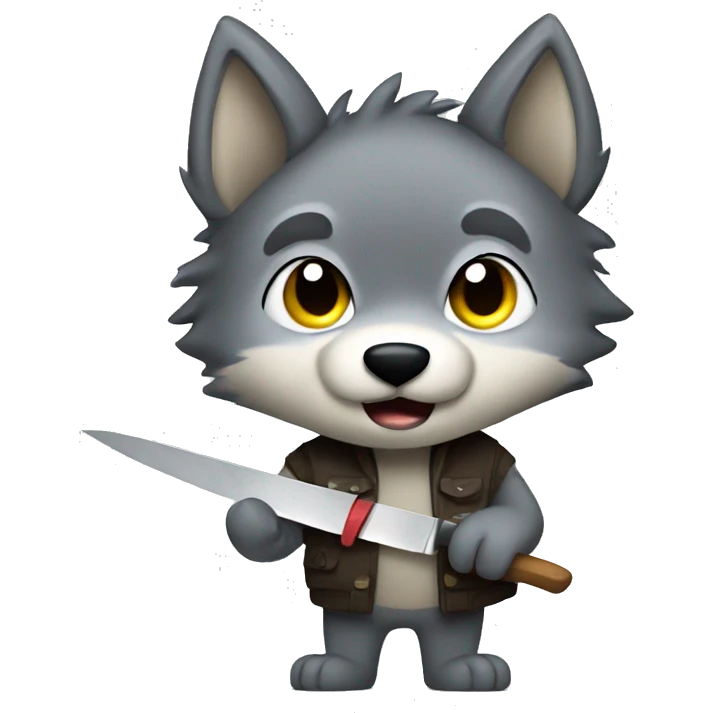 Cute wolf holding a knife  emoji