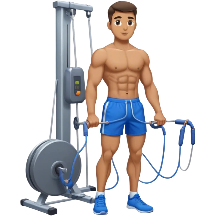 fit man with blue shorts using cable-machine emoji