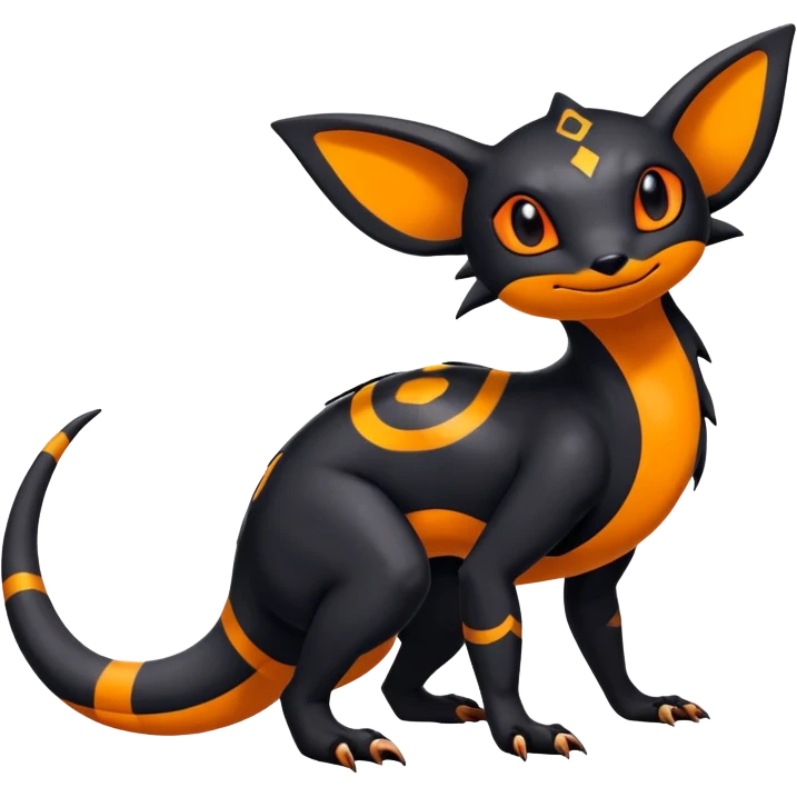 Colorful Exotic Black and Orange Salandit-Umbreon-Fakémon-hybrid-creature (full body)  emoji