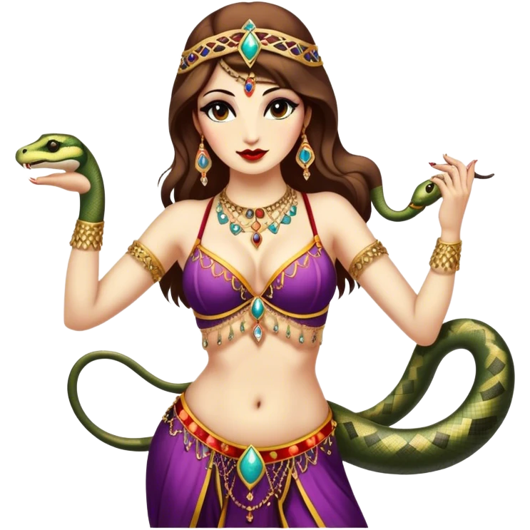 Vintage circus belly dancer with snake over her shoulders emoji