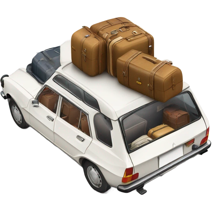 a white peugeot 504 break car with luggage on the roof emoji