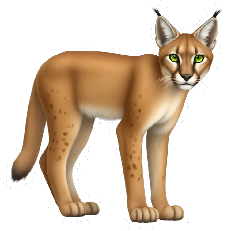 Beige Lynx-Caracal-hybrid with orange points with spots, green eyes brown toes, and short tail, full body emoji