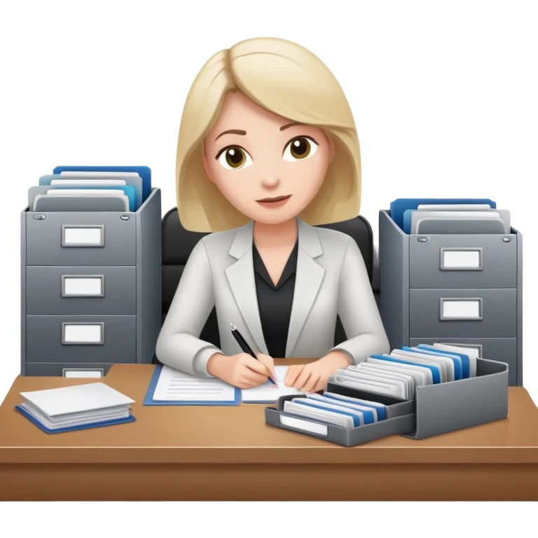 white women reviewing files at desk with 3 file folders on the desk emoji