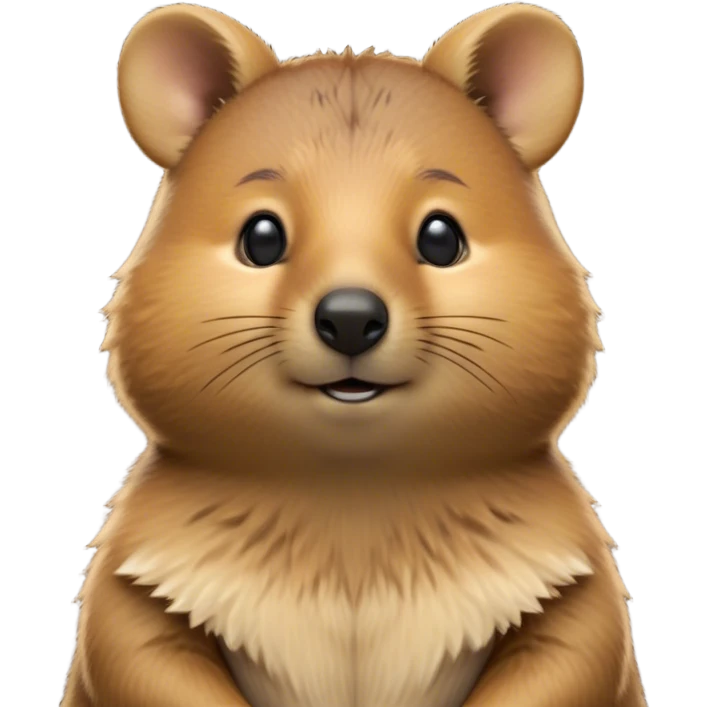 Cinematic Noble Quokka Portrait Emoji, Poised and regal, with a compact, endearing build and a smooth, well-groomed brown fur that glows with a hint of golden warmth, deep-set soulful eyes radiating kindness, Simplified yet sharp and sophisticated features, highly detailed, glowing with a soft, dignified glow, high shine, intelligent and joyful, stylized with an air of marsupial charm, focused and attentive, soft glowing outline, capturing the essence of a watchful and confident quokka, so majestic it feels as though it could bounce out of the screen with effortless authority! emoji