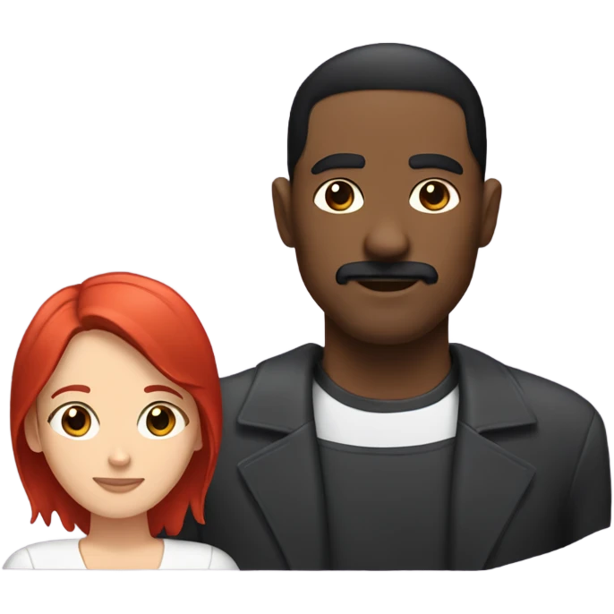 Black man with short black hair and mustache with white woman with straight red hair emoji