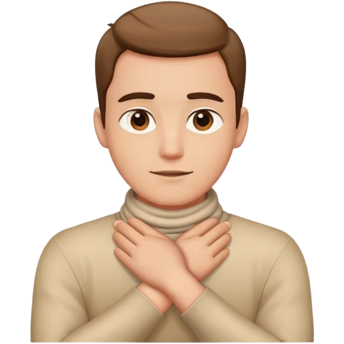hands crossed holding around neck guy emoji