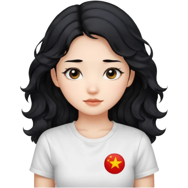 Cute beautiful girl,Black hair,wavy long hair, Black eyes, white T-shirt, Chinese  emoji