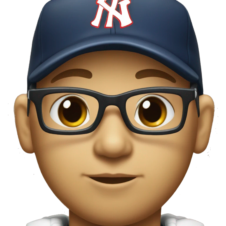 little leaguer wearing thick glasses wearing a ballcap with the letters SVS on it emoji