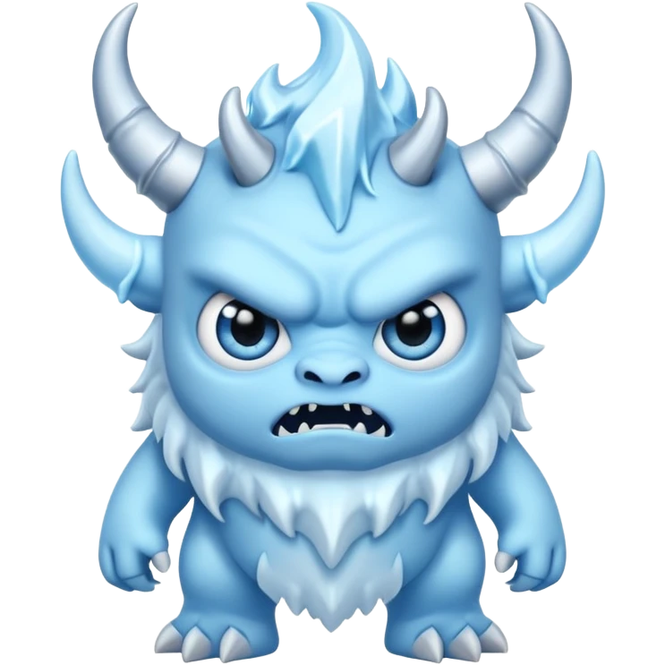 a cute grumpy chibi ice monster, scary, sinister emoji