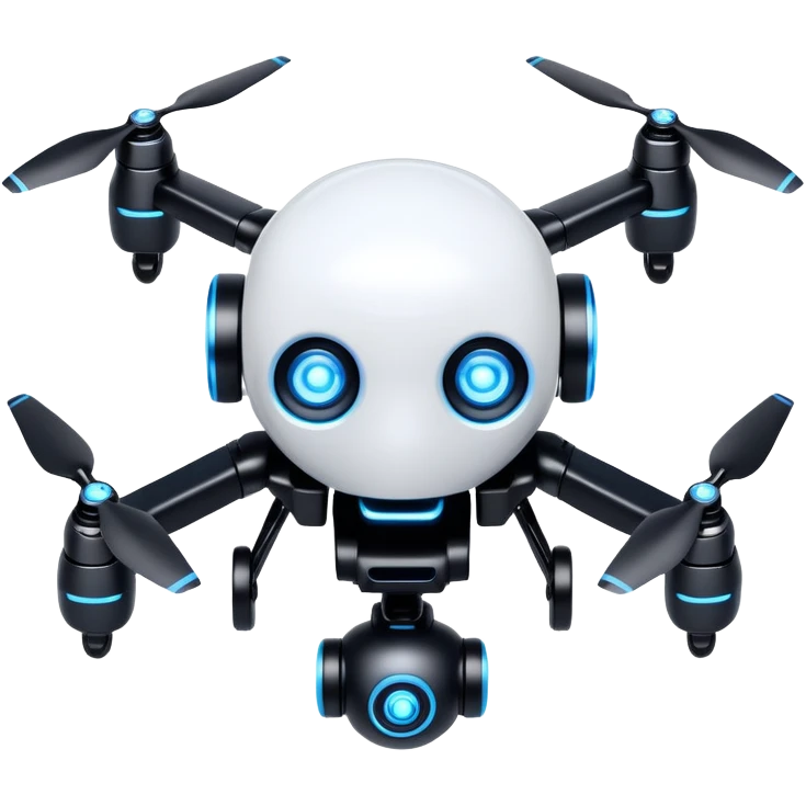 Murder Drones N character, robotic drone with glowing blue eyes, white face, black body with blue accents emoji