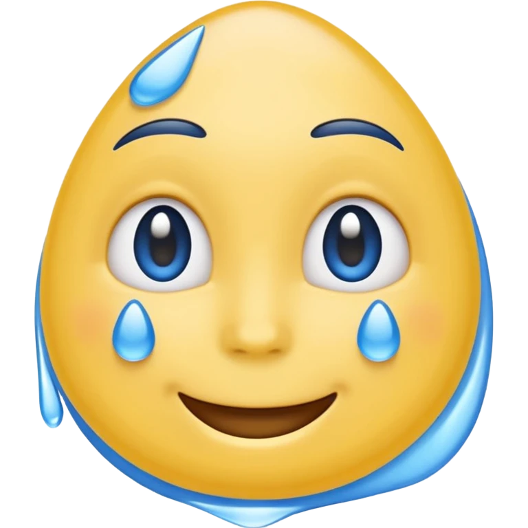 mix of these two 🥺☺️ but make it classic orginal emoji not woman or man face and without hearts and a little bit sad but still smile, make the drops blue like cry but IT NEEDS TO BE HAPPY emoji