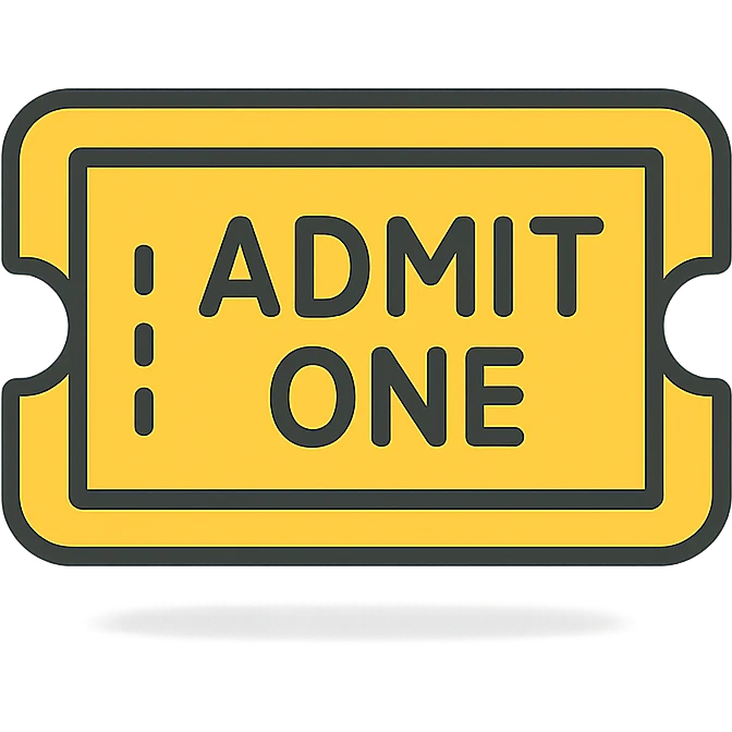 modern icon of an admission ticket, rounded corners, subtle shadow, minimalistic emoji