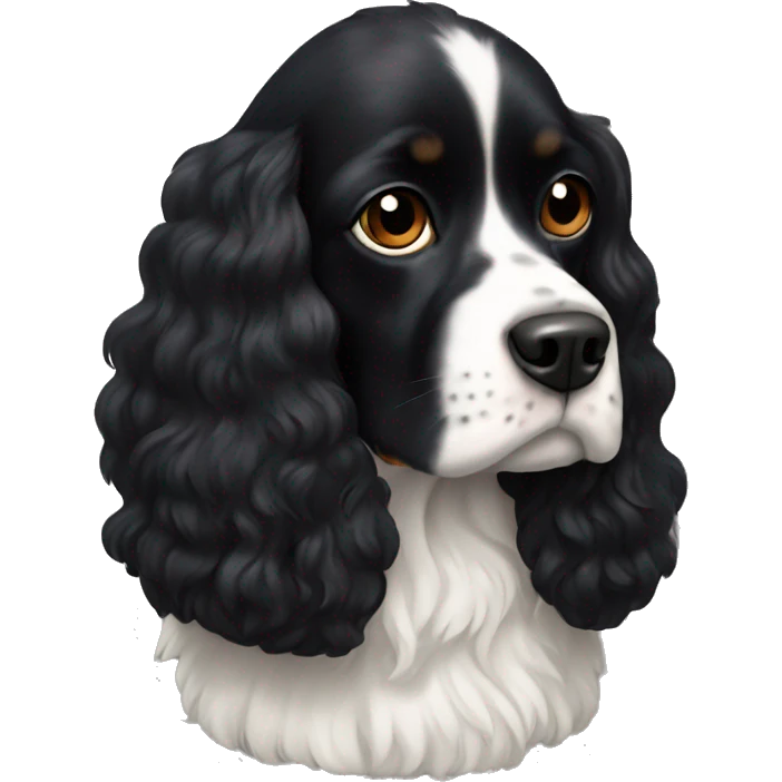 Small completely black king spaniel with black fur on his whole face and white fur on chest emoji