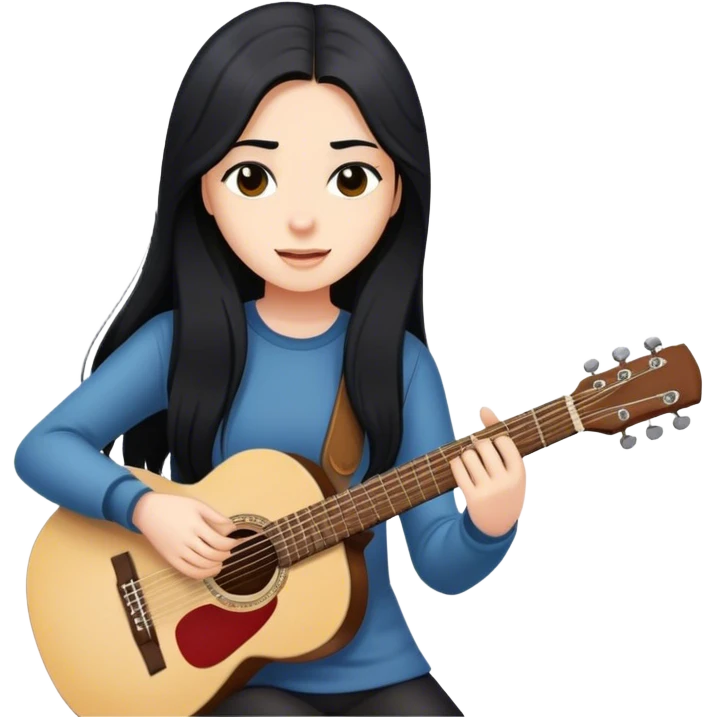 Long black hair skinny girl pplayipplaying guitguitar emoji