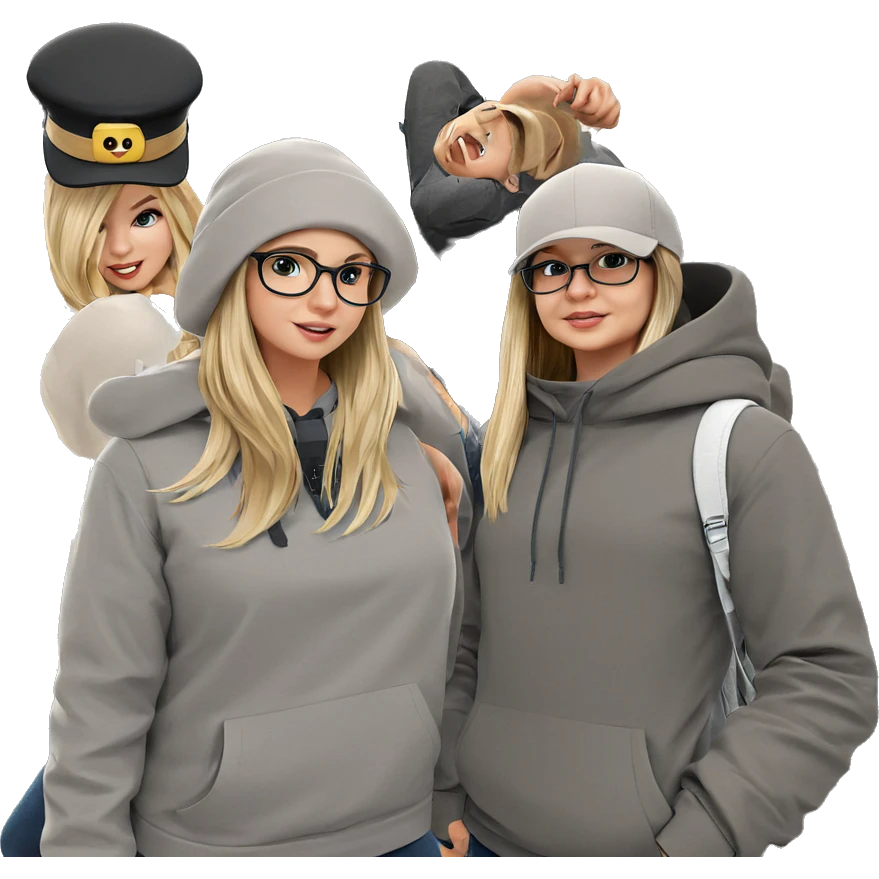 blonde girls with boy in hat emoji