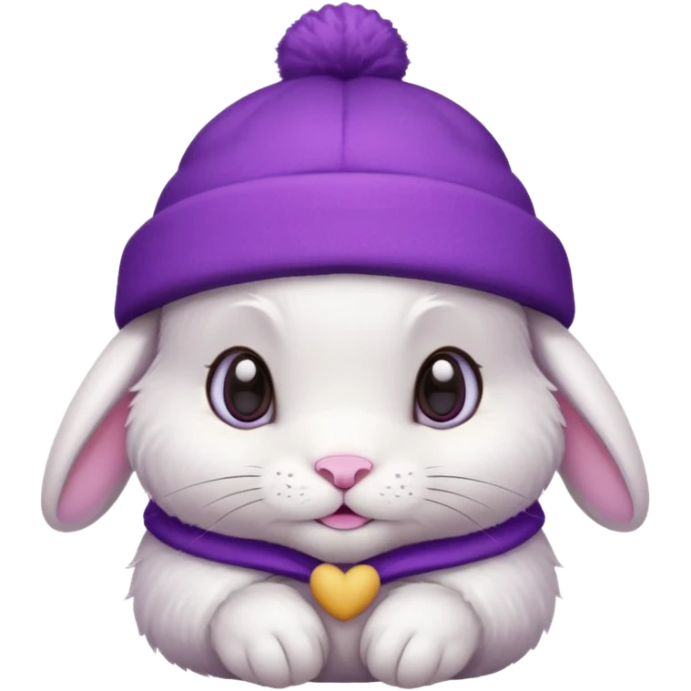 white Bunny wear a purrple benie hat emoji
