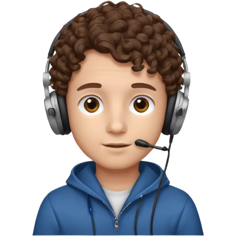 curly haired with headphones in and boy emoji