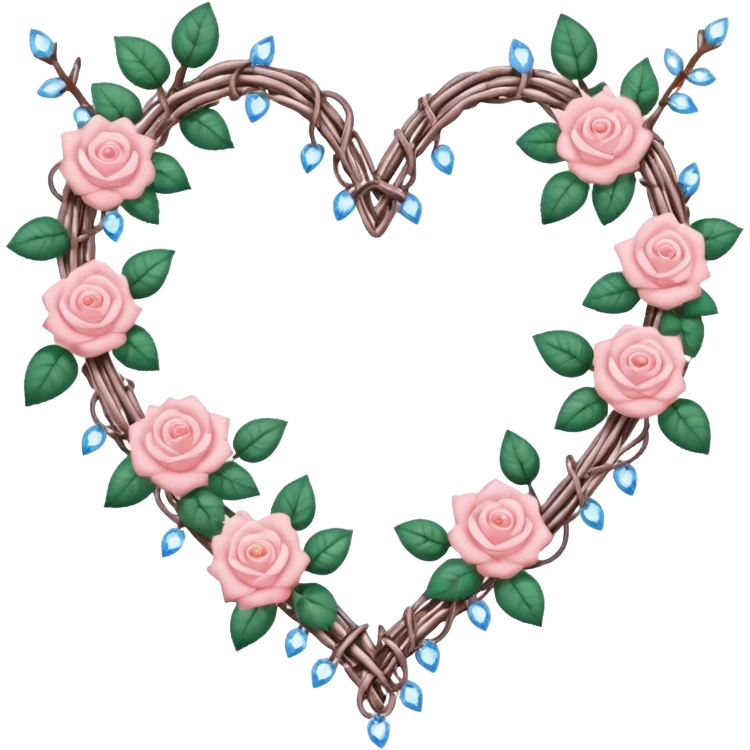 heart shape barb wire vines with pastel roses border with crystals hanging  emoji