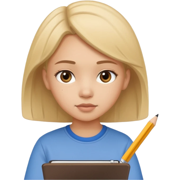 Girl drawing boy character on notebook emoji