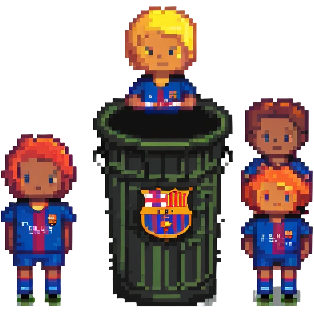Barcelona soccer team in a trash can emoji