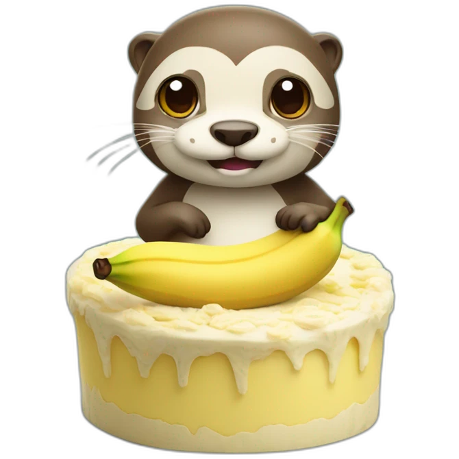 cute otter disguised ninja in a cake of banana emoji