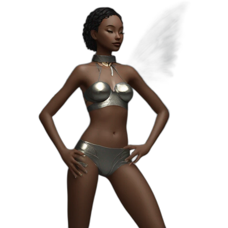VS model, Bare belly, Wings, Choker, Colorless garden, Bathed in shadows, FOV 90 degrees, short lighting, Cold Colors, gilded technique, high-leg outfit emoji