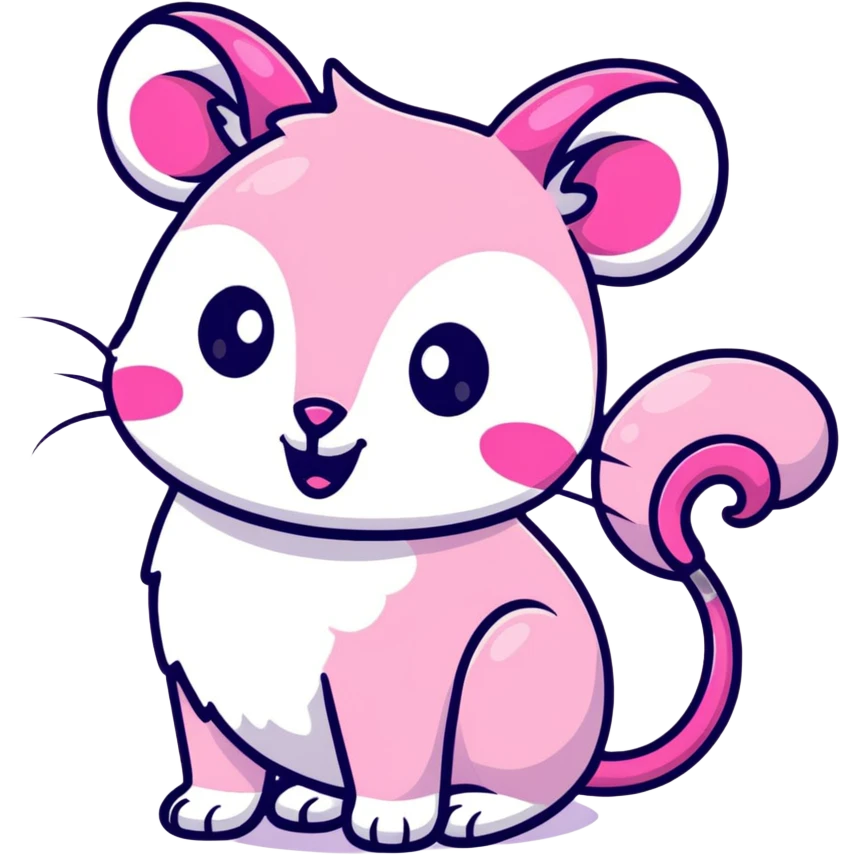 pink possum on a cloud with large curved horns, magical sparkles, cosmic background, mischievous look emoji