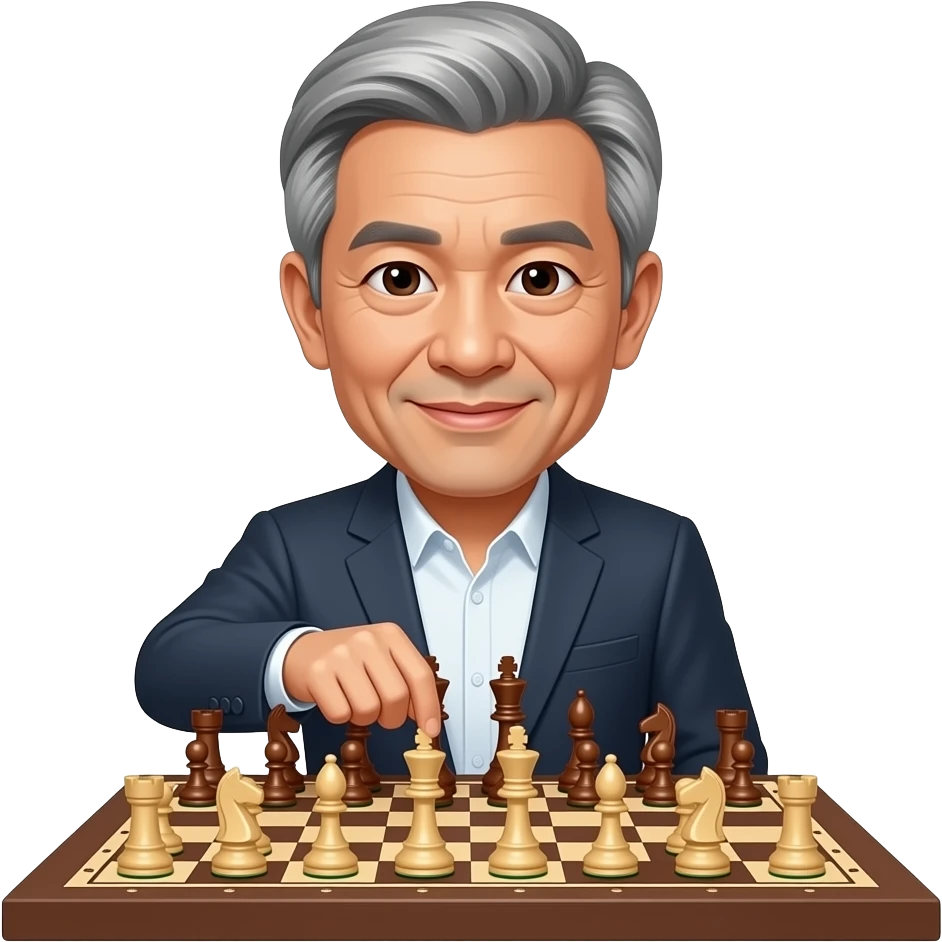 Asian man gray hair playing chess emoji