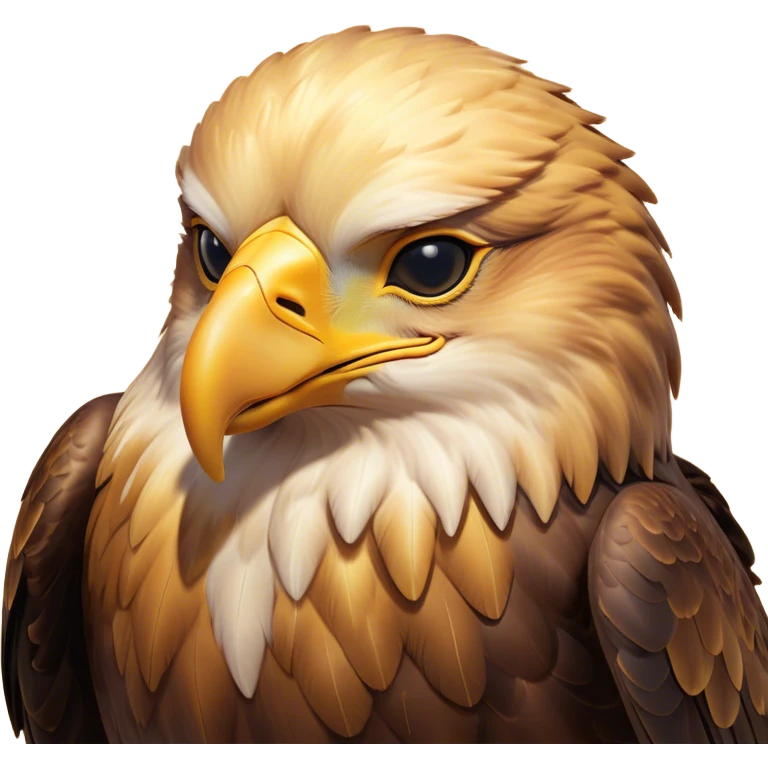 Meme-Worthy Cute Sleeping Golden Eagle Portrait Emoji, Head resting peacefully with a contented smile, showcasing a stately, broad-beaked form with eyes gently closed in serene slumber and luxuriously soft, golden plumage, Simplified yet adorably endearing features, highly detailed, glowing with a soft, drowsy amber light, high shine, relaxed and utterly lovable, stylized with an air of playful laziness, soft glowing outline, capturing the essence of a sleeping golden eagle that feels destined to become the next viral icon of adorable rest! emoji