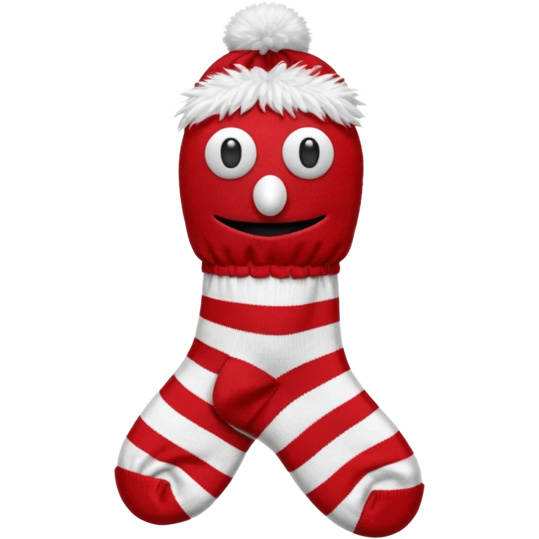 sock puppet with button eyes, red and white sock emoji