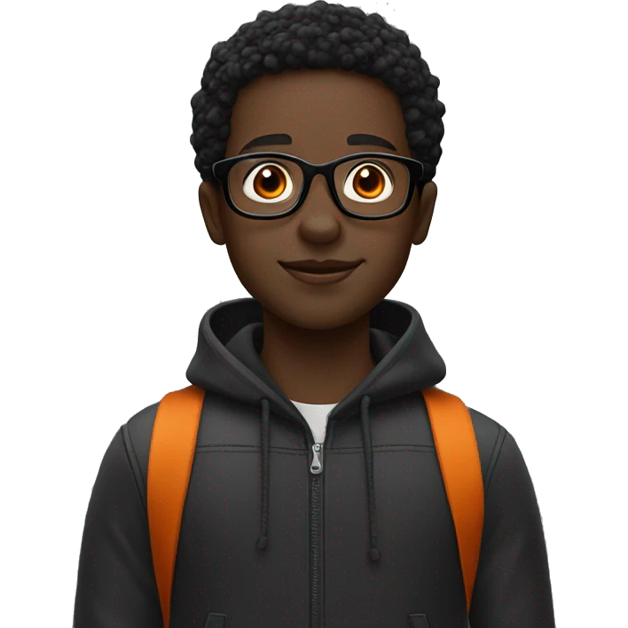 a black boy with orange and black glasses ￼ emoji