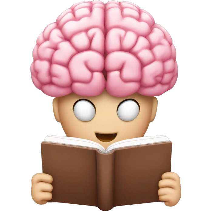 A pink brain reading a brown book emoji
