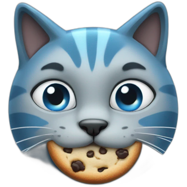 blue cat with a eat cookies emoji