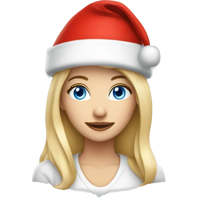 Beautiful blonde blue eyed woman wearing red santa hat emoji