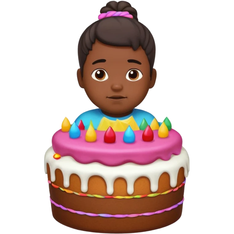 chubby mexican boy with pony tail coming out of giant cake emoji