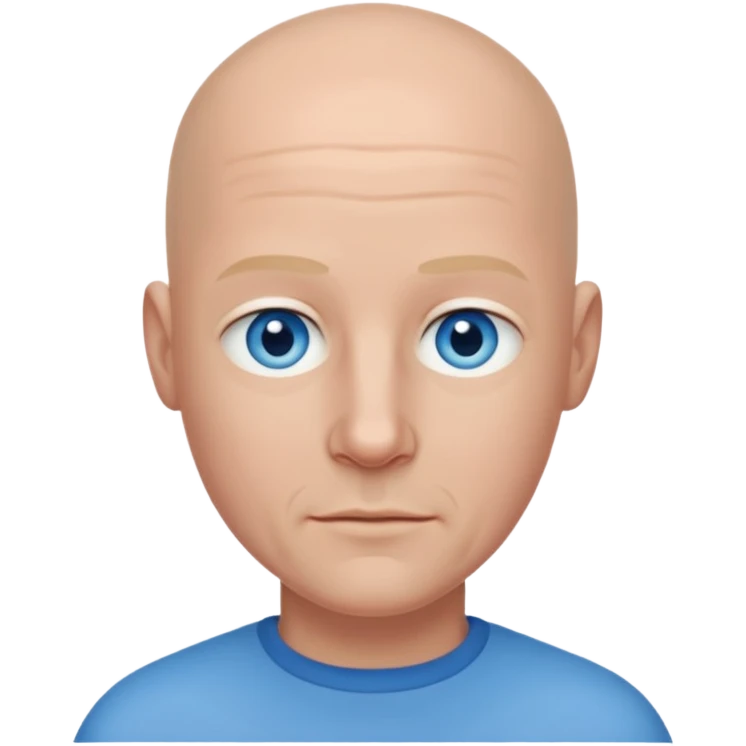 John Hendy with blue eyes, bald head emoji