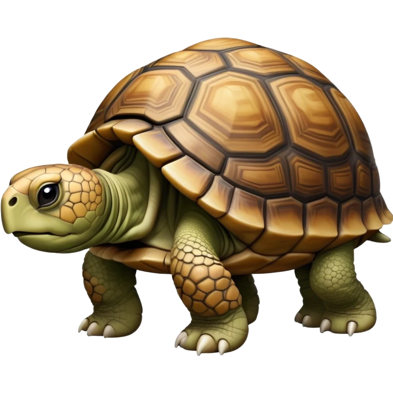 cinematic-tortoise-realistic-full-body-walking-emoji,-sturdy-domed-shell-in-rich-earthy-tones,-thick-scaled-legs-moving-slowly-but-deliberately,-wrinkled-wise-face-peering-ahead-with-calm-determination,-large cute eyes-reflecting-centuries of wisdom emoji
