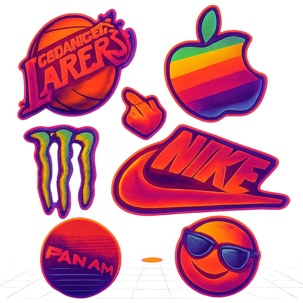 A neon synthwave sunset with grid emoji