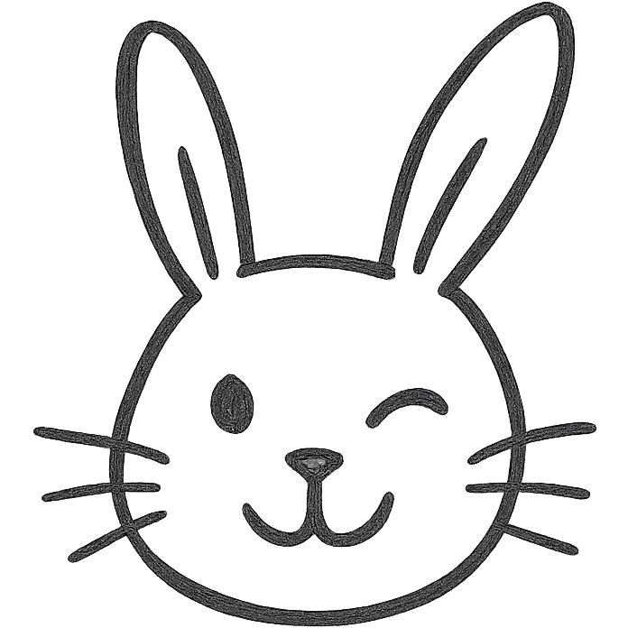A winking bunny icon, dressed up, colorful, hand drawn emoji