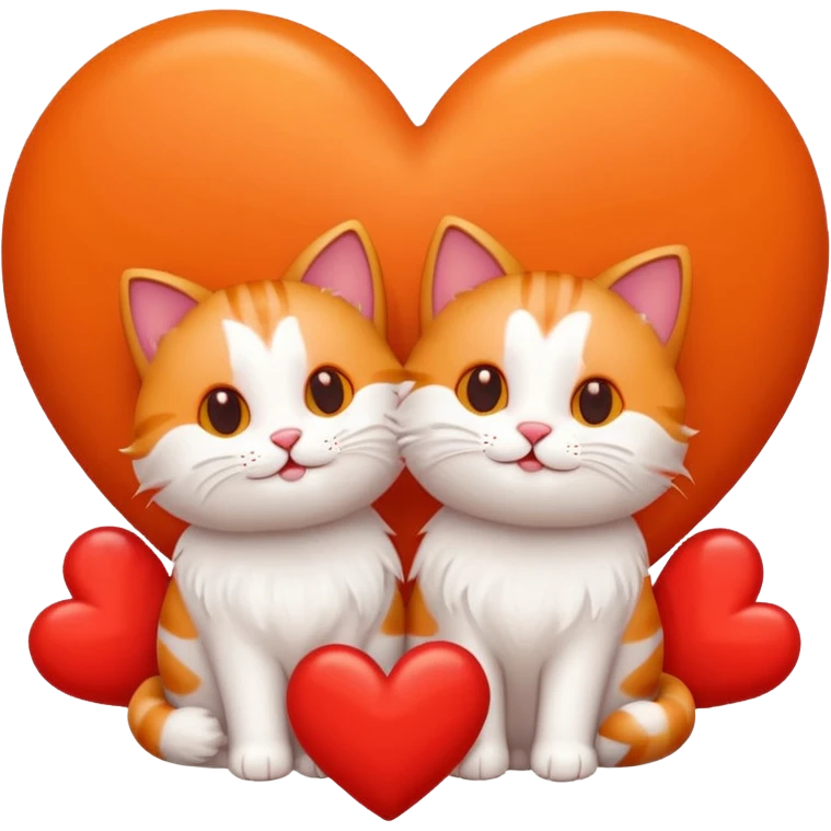 two happy cats in love surrounded by hearts emoji
