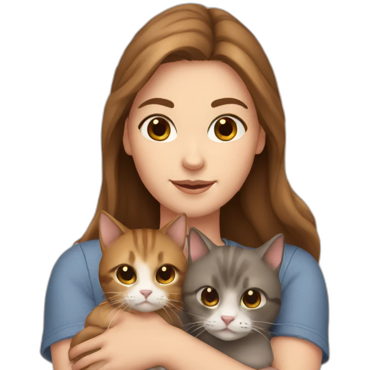 white girl with brown hair holding 2 cats emoji
