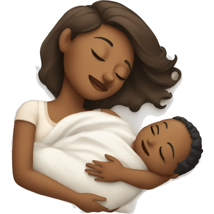 A mom and baby boy sleeping in bed  emoji