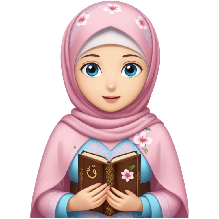 Turkish beautiful finish Konya girl blue eyes with hijab and cherry blossom dress have Quran  emoji