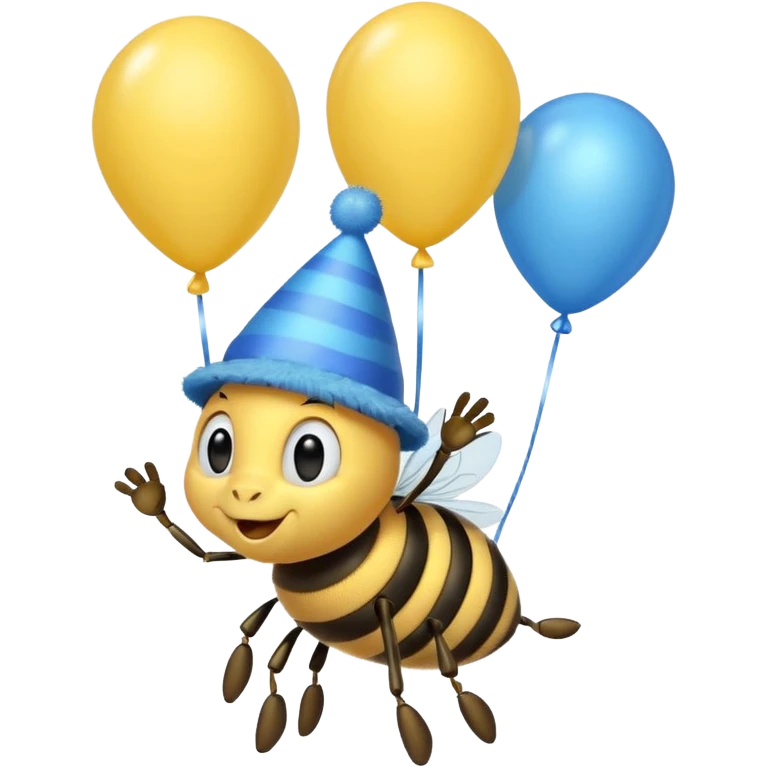 Bees with blue Birthday Hat, Excited bee carrying balloon emoji