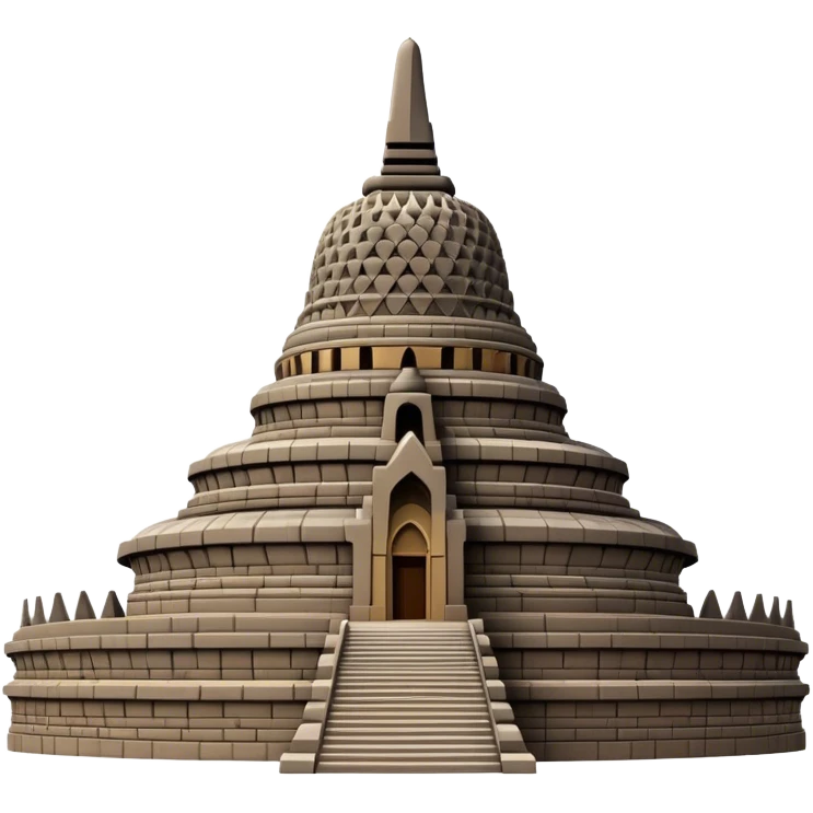 Cinematic Realistic Borobudur Landmark Emoji, showcasing the majestic ancient Buddhist temple rendered with intricate textures and serene, historic lighting. emoji